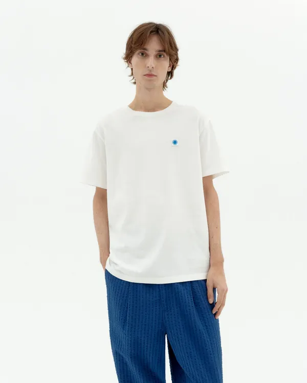 T-shirt imprimé en coton bio | blanc "sol contrast white tee - white", Thinking Mu