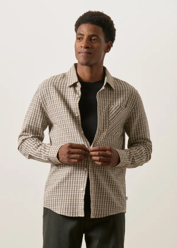Chemise flanelle à carreaux en coton bio | beige "dune regular check shirt", Knowledge Cotton Apparel