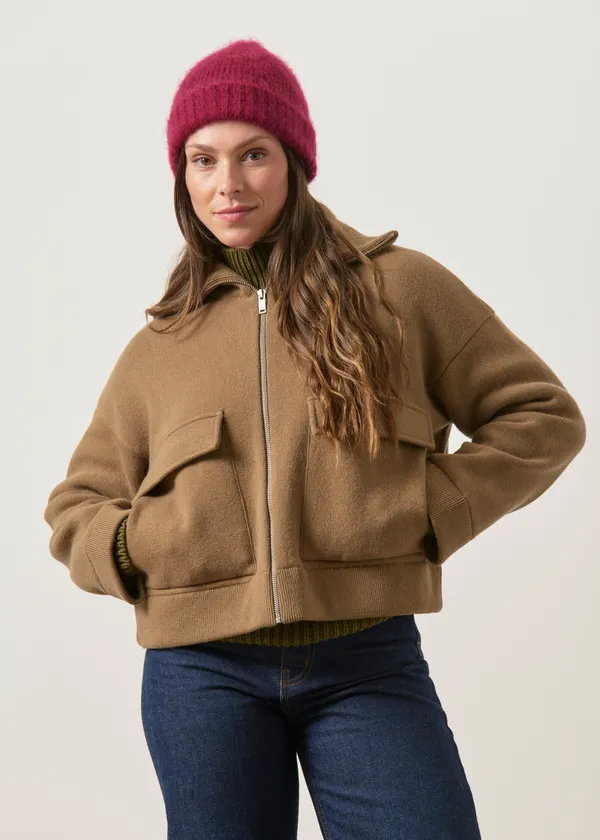 Veste en coton et laine bio | marron "cotton-wool knit jacket | amberwood", Armedangels