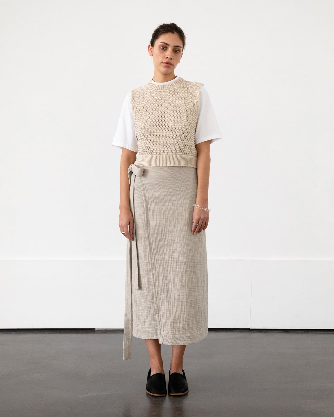 Wickelrock aus Bio-Baumwollgaze | Ecru "wrap skirt - washed sand", Rotholz, Foto 1
