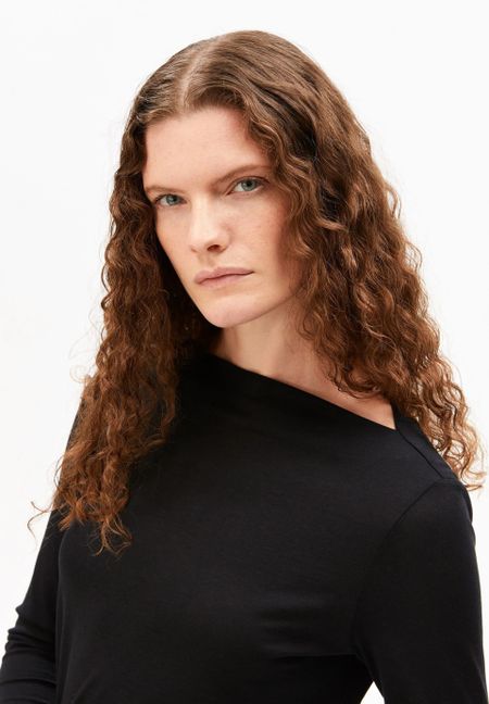 T-shirt manches longues col bateau en tencel | noir "boat neck longsleeve - black" - Armedangels