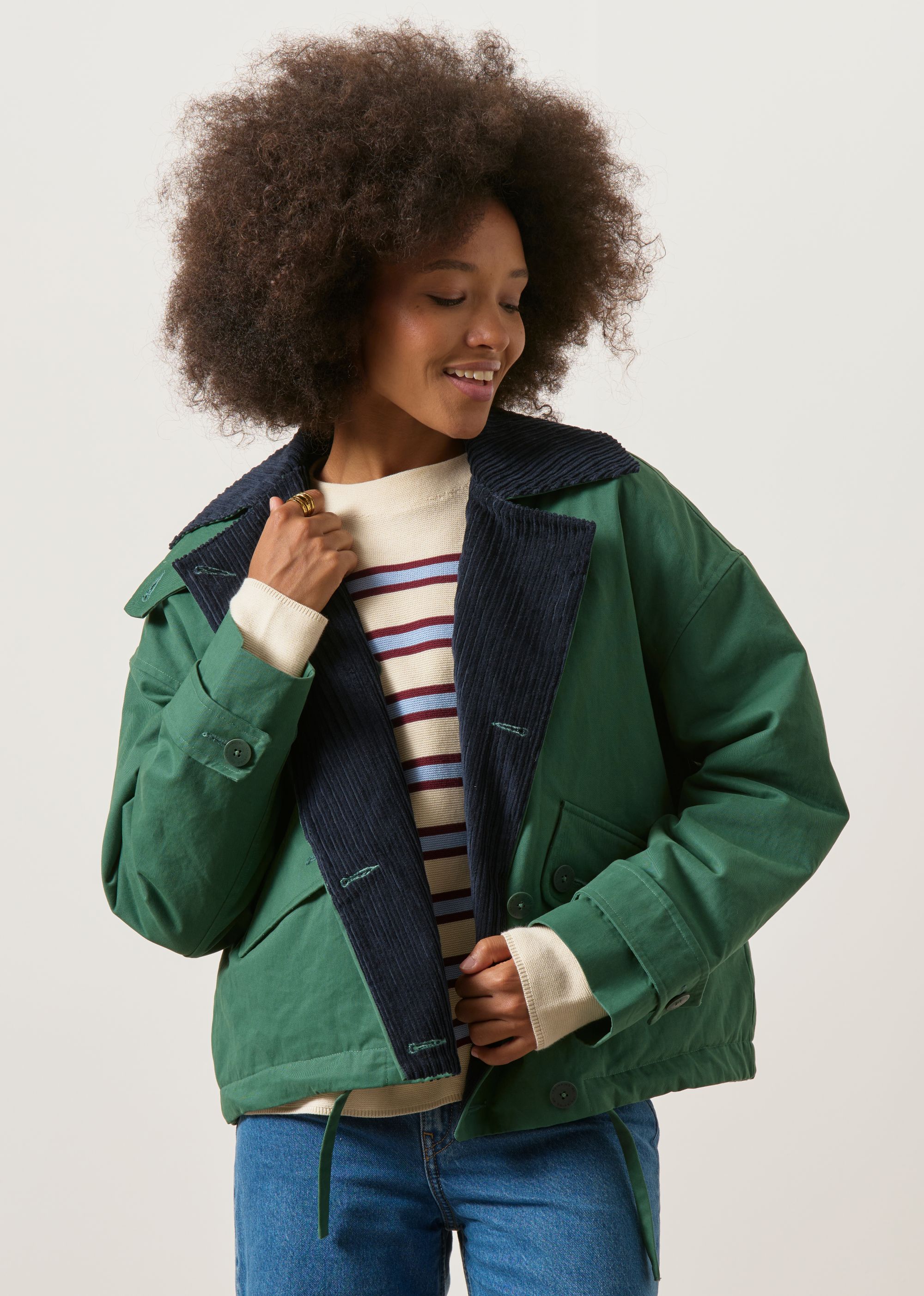 Veste en coton bio | vert "Dark green and navy norma jacket", Thinking Mu, photo 1
