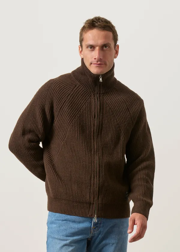 Veste maille en laine certifiée | marron "Brown ekaiz knitted sweater", Thinking Mu