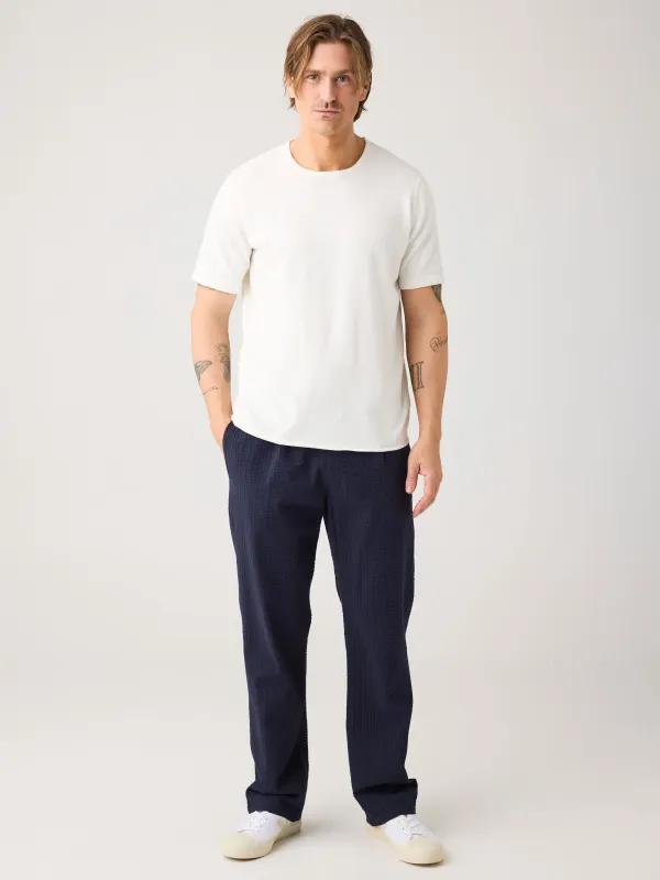 Pantalon droit seersucker en coton bio| marine "Fig organic cotton seersucker pant - night sky", Knowledge Cotton Apparel