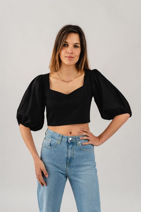 Blouse manches bouffantes noire en coton bio - madalena black, Jan'n June, photo 3