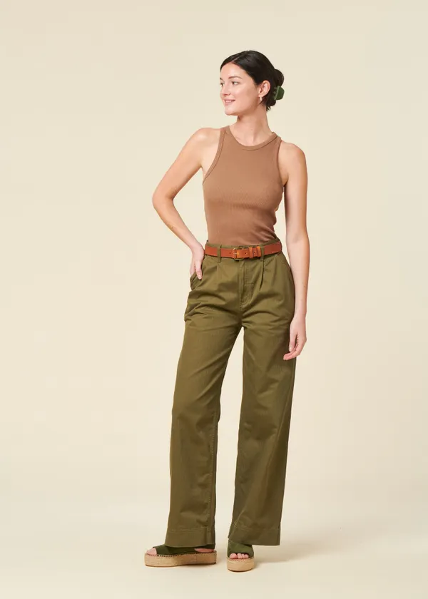Pantalon en coton bio | kaki "suki workwear pants - olive", Nudie Jeans