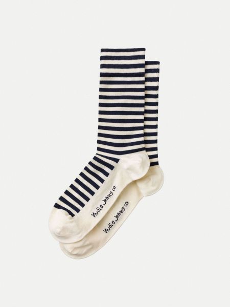 Chaussettes hautes rayées marine et blanc en coton bio - olsson breton