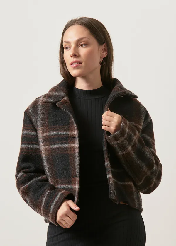 Veste en laine et coton bio | tartan marron, Lanius