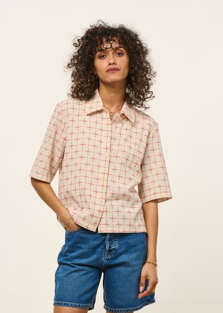 Chemise manches courtes en coton bio | beige "lattice ane blouse"