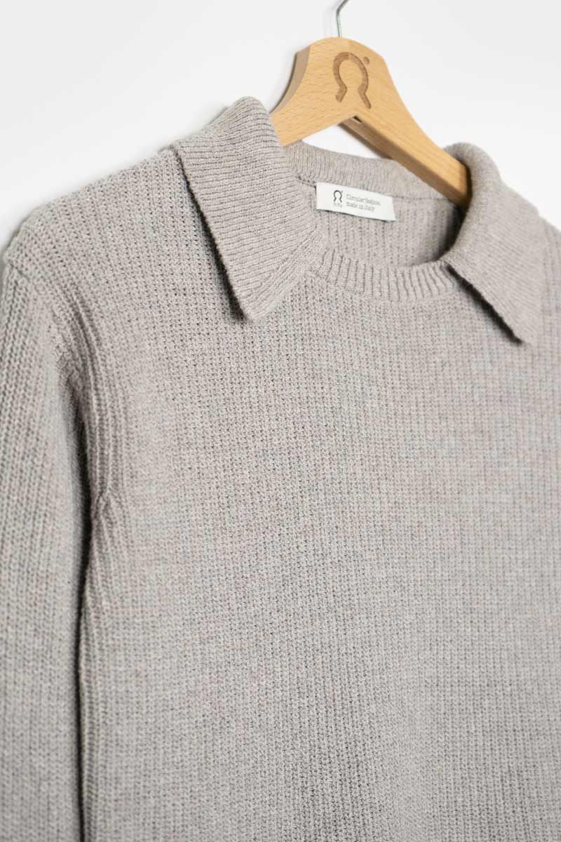 Pullover mit Hemdkragen aus recycelter Baumwolle | Grau "maglia olivia grigio ghiaccio", Rifò, Foto 6