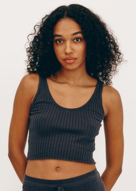 Débardeur côtelé en coton bio | gris "true knit crop tank top slate"