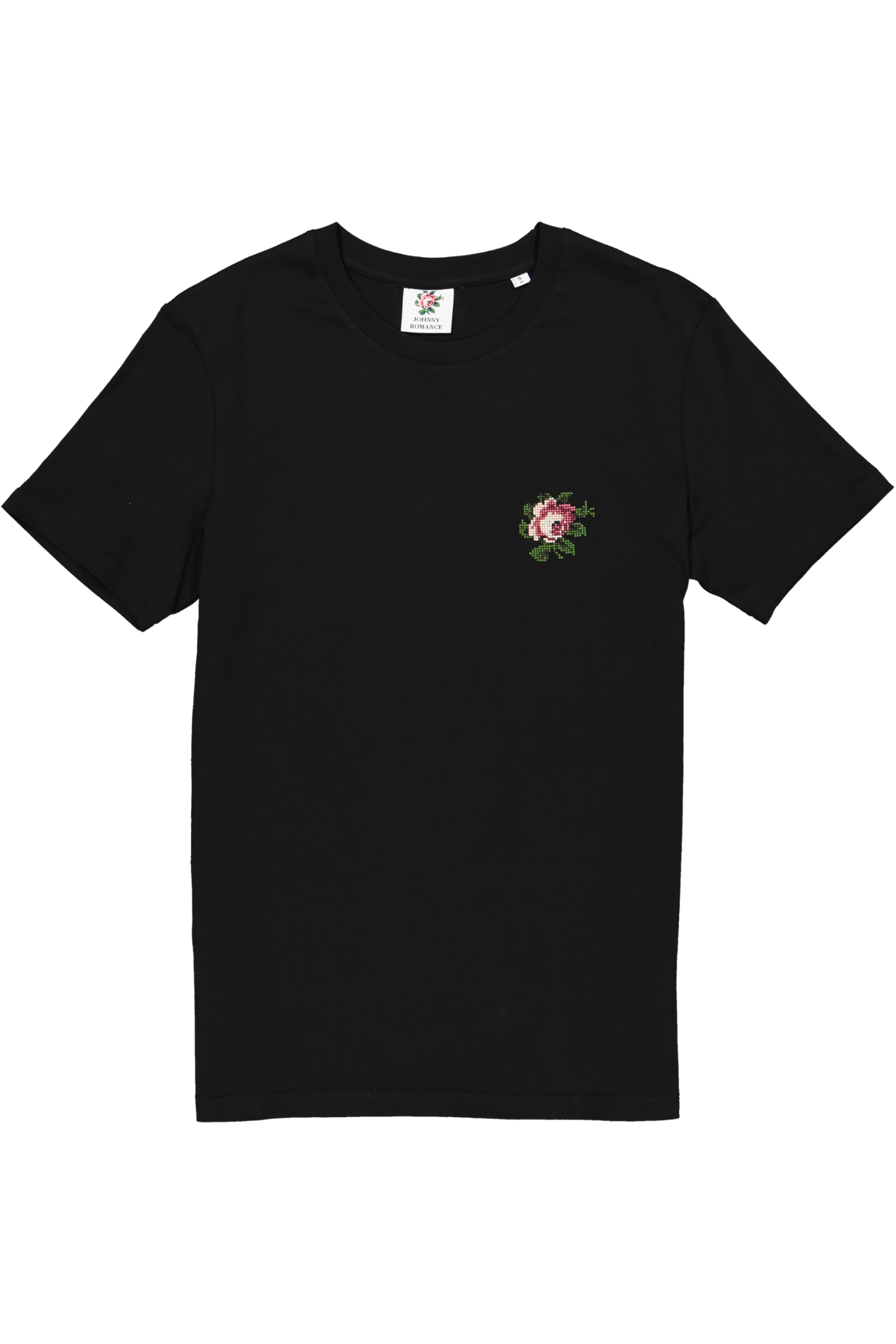 T-shirt brodé noir en coton bio - rose, Johnny Romance, photo 2