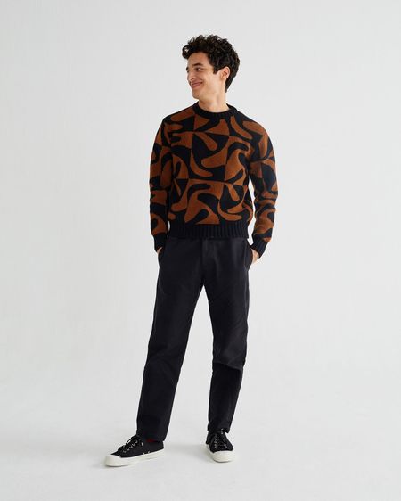 Pull motifs marron et noir en laine - khem, Thinking Mu, photo 3