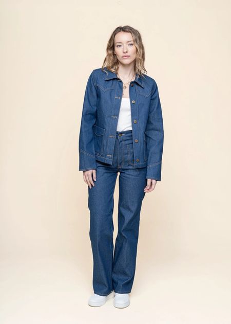 Veste en jean brut en coton bio - kelly western jacket 70's blue denim - Nudie Jeans