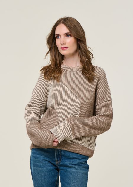 Pull en laine et coton bio | beige "mayraa vanise - camel melange-oatmilk" - Armedangels