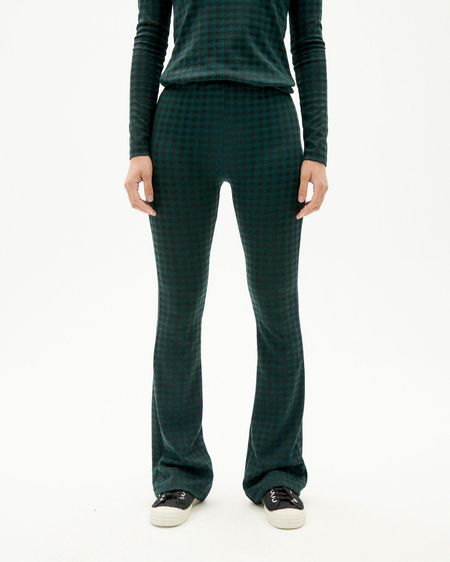 Pantalon flare bicolore en ecovero et recyclé - jacquard vichy trash gee pants green