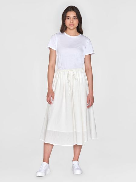 Midirock aus Bio-Baumwolle | Weiß gestreift "stripe structure a-shape mid-length skirt egret", Knowledge Cotton Apparel, Foto 4