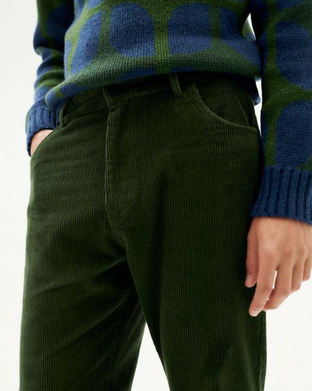 Pantalon en velours côtelé de coton bio | vert "bottle green corduroy five pockets pants", Thinking Mu, photo 4