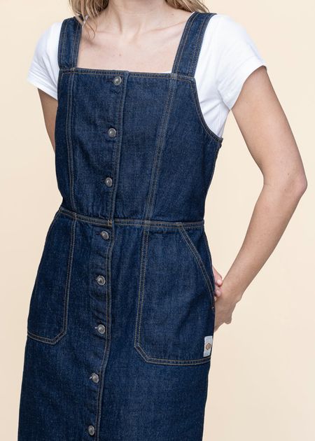Robe en coton biologique | bleu "mona denim dress 40s redcast - dark blue" - Nudie Jeans
