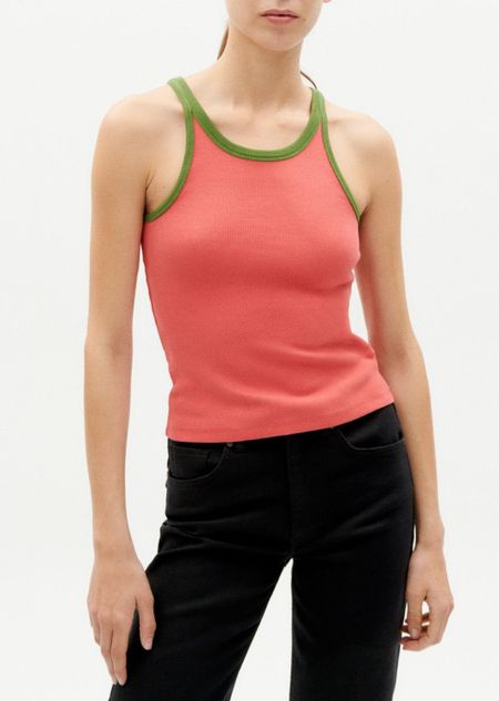 Tanktop aus Bio-Baumwolle | Rosa und Grün "sugar pink harriet top", Thinking Mu, Foto 1