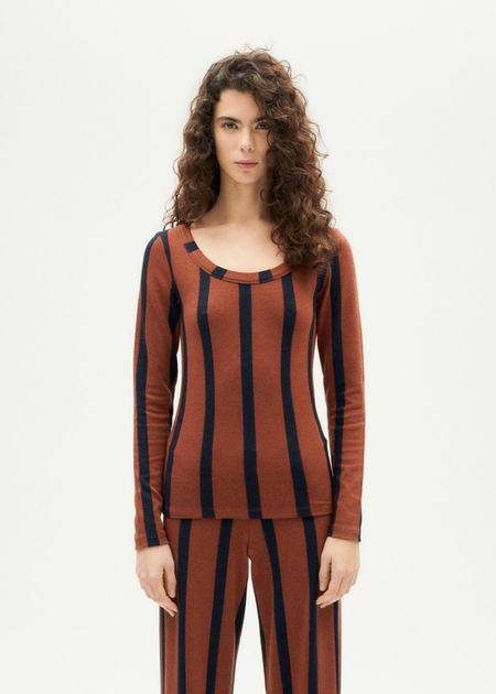 Langarmshirt aus recycelten Materialien | Braun "toasted navy casilda top", Thinking Mu, Foto 3