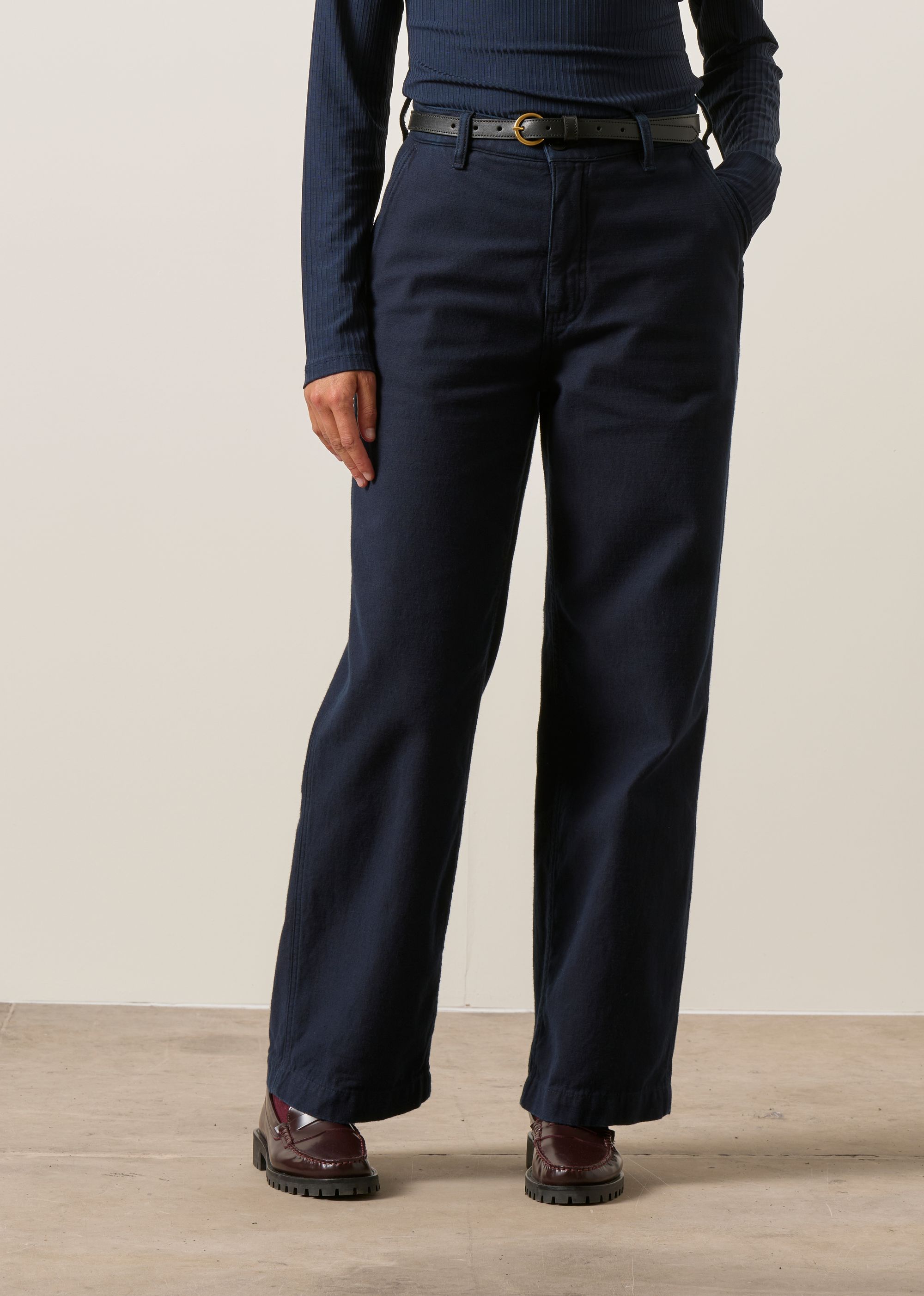 Pantalon droit en coton bio | bleu "Wendy pants back sateen indigo", Nudie Jeans, photo 1