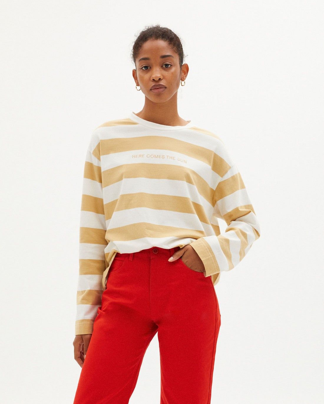 T-shirt ample manches longues rayé en coton bio, Thinking Mu, photo 1