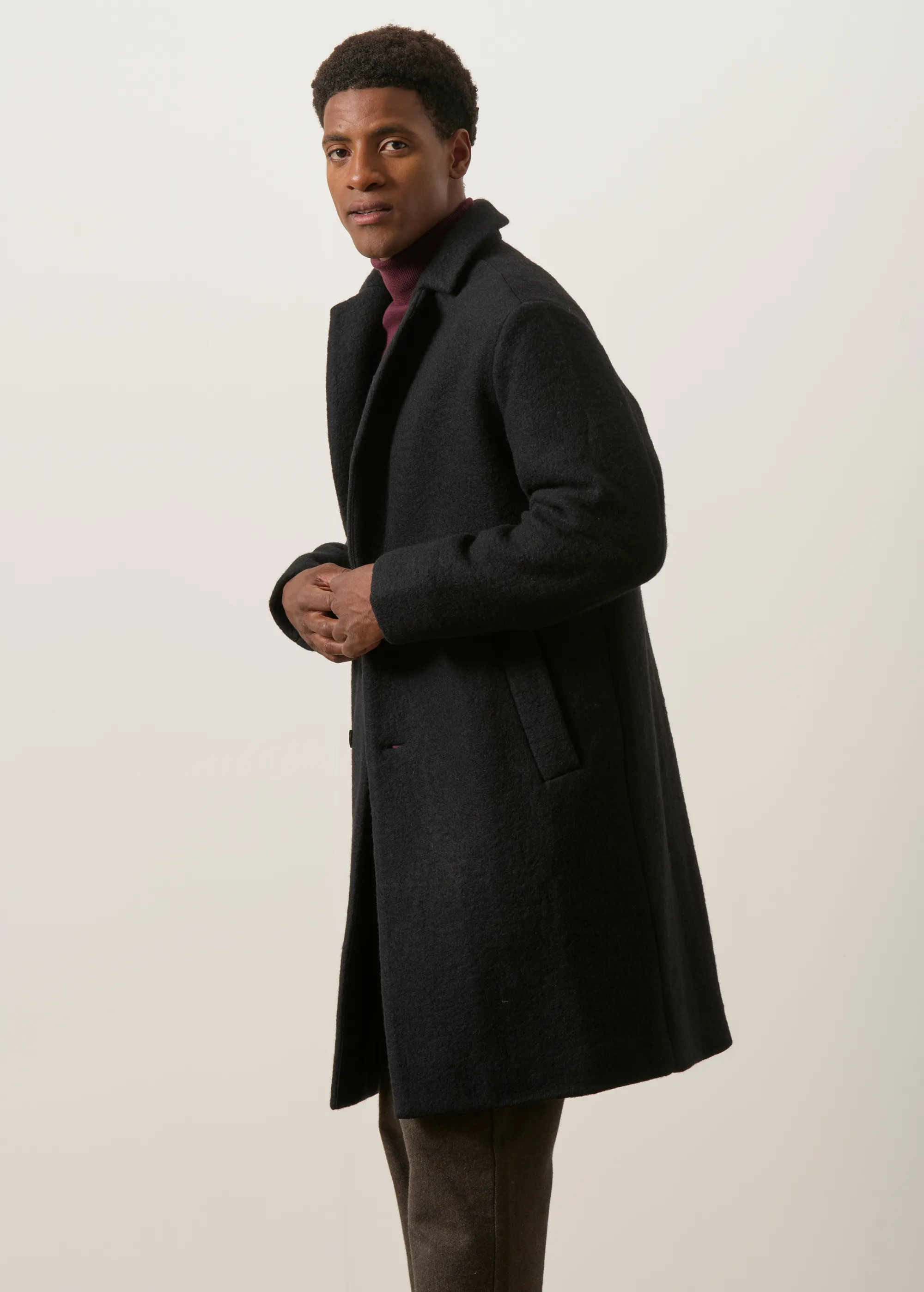 Manteau long en laine bio | noir "Formal coat - true black", Rotholz, photo 4