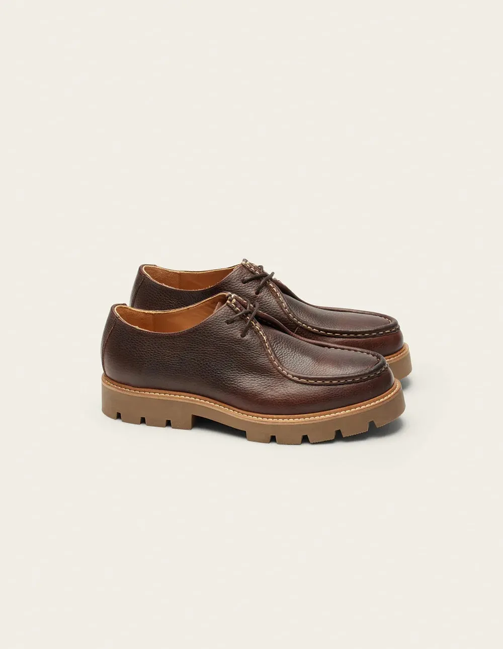 Derbies en cuir certifié | marron "gontran - pull-up grainé marron", Odaje ex M.Moustache, photo 1