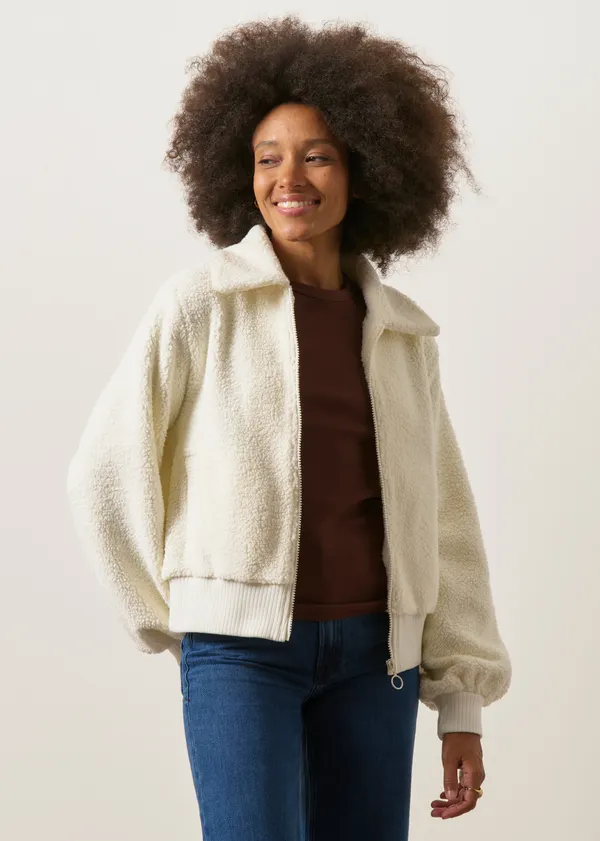Veste polaire en coton bio et matière recyclée | beige "Studio cloud jacket creme - white", Mademoiselle Yéyé