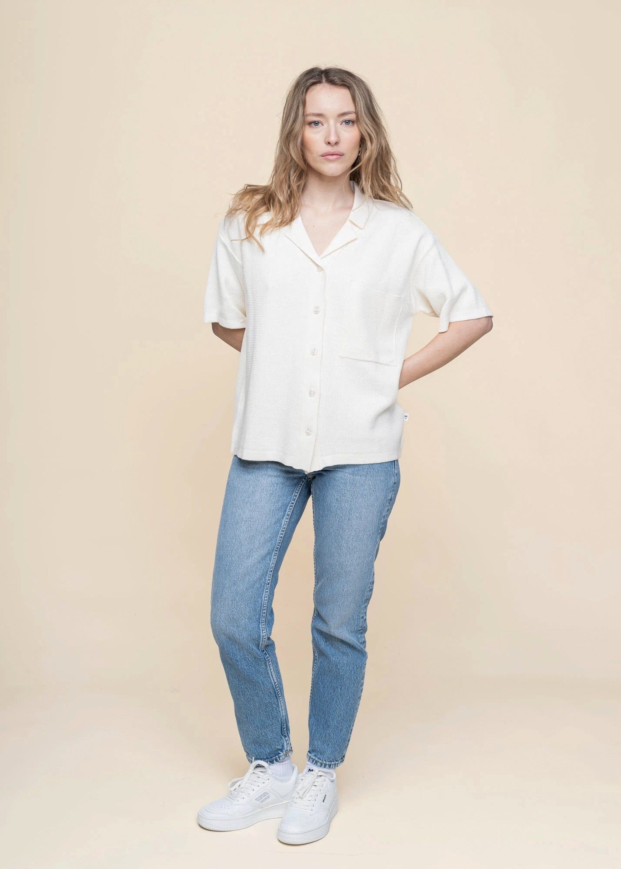 Chemise en coton biologique | blanc "racking stitch short sleeved shirt - egret", Knowledge Cotton Apparel, photo 2