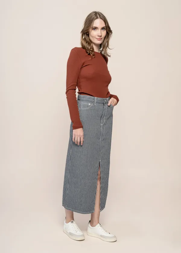Jeansrock aus Bio-Baumwolle | Gestreift "anna hickory striped skirt blue/offwhite", Nudie Jeans