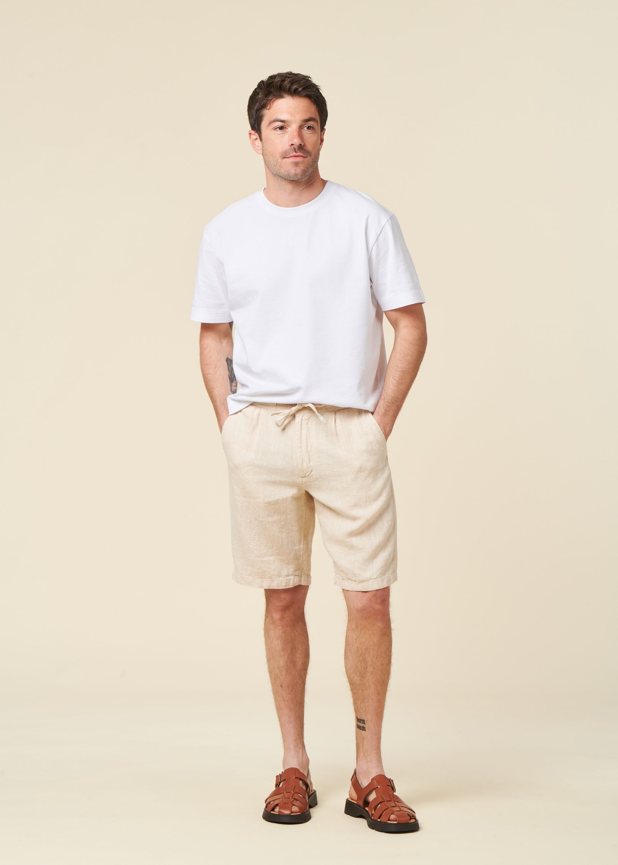 Short en lin bio | écru fig loose linen shorts light feather gray, Knowledge Cotton Apparel, photo 1