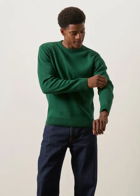 Pull interlock en coton bio |  vert forêt, WeDressFair, photo 3
