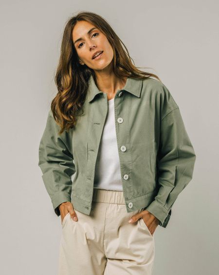 Veste courte vert-olive en coton bio - heeringbone oversize jacket olive green
