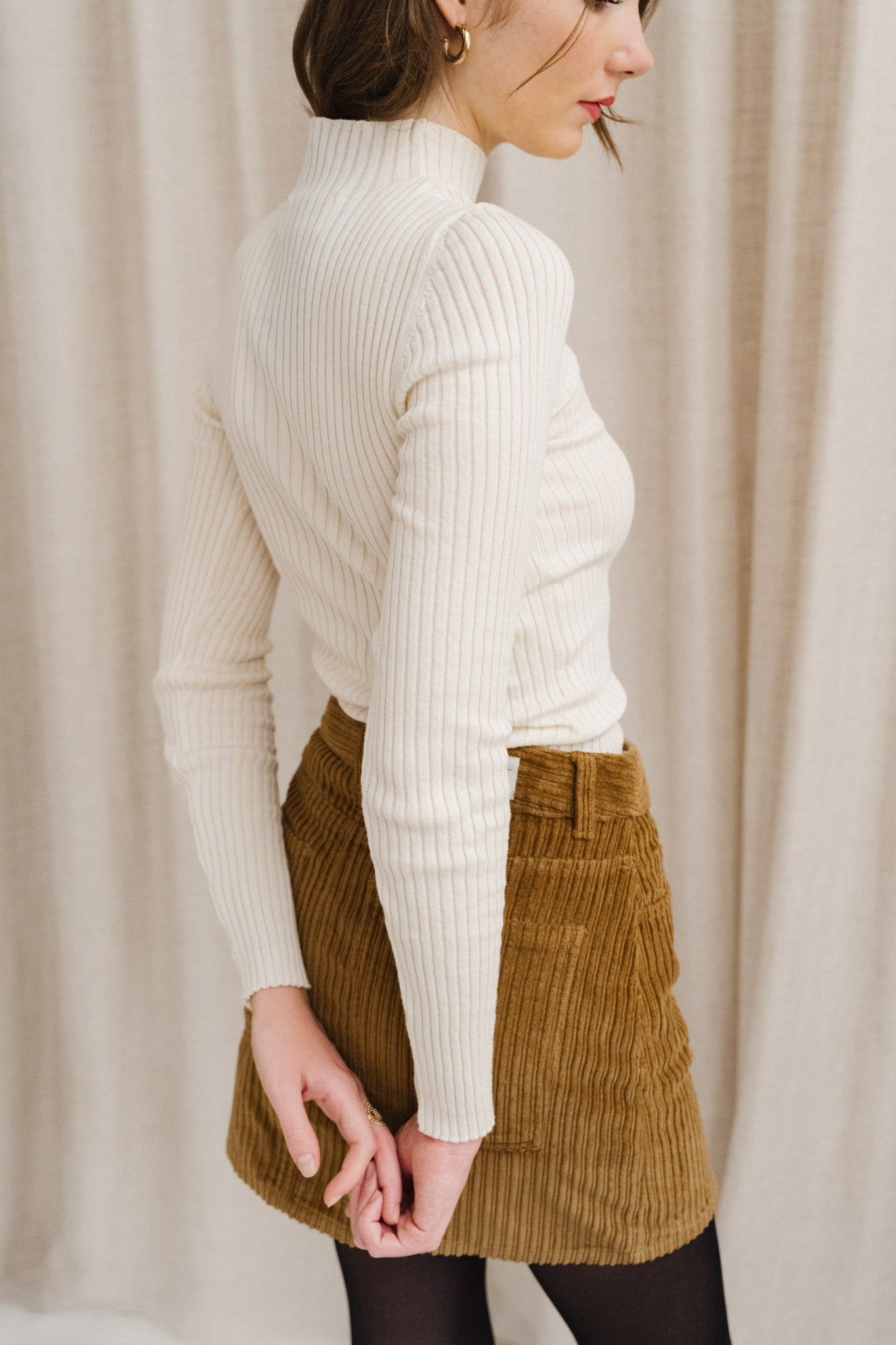 Sous-pull côtelé en coton bio | beige "alaania oatmilk", Armedangels, photo 3