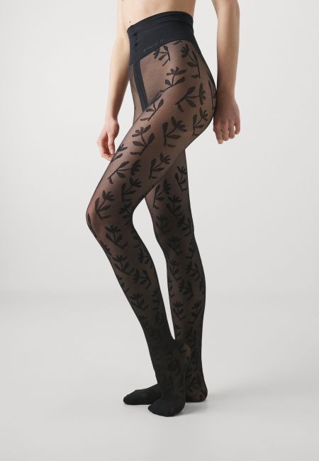 Collants 40 deniers à motifs en recyclé | noir "flora flower tights black"
