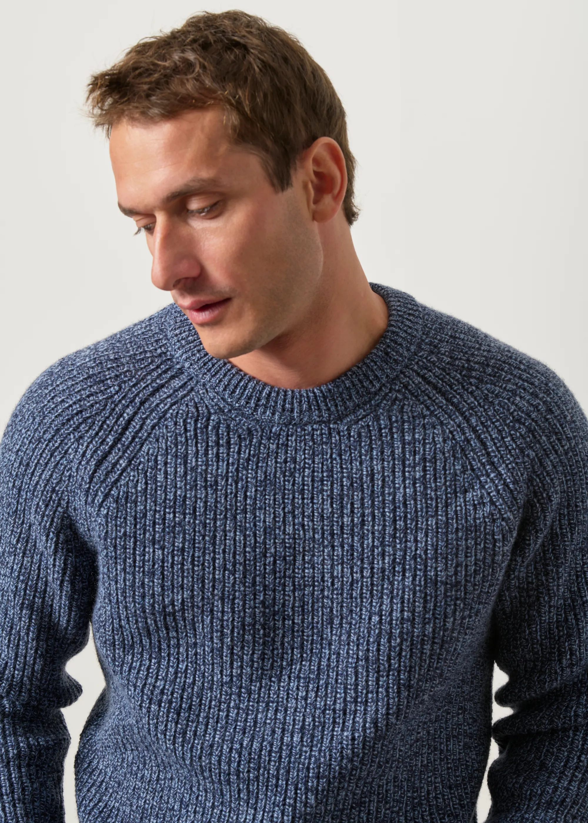 Pull raglan côtes anglaises en laine mérinos | bleu chiné, WeDressFair, photo 2