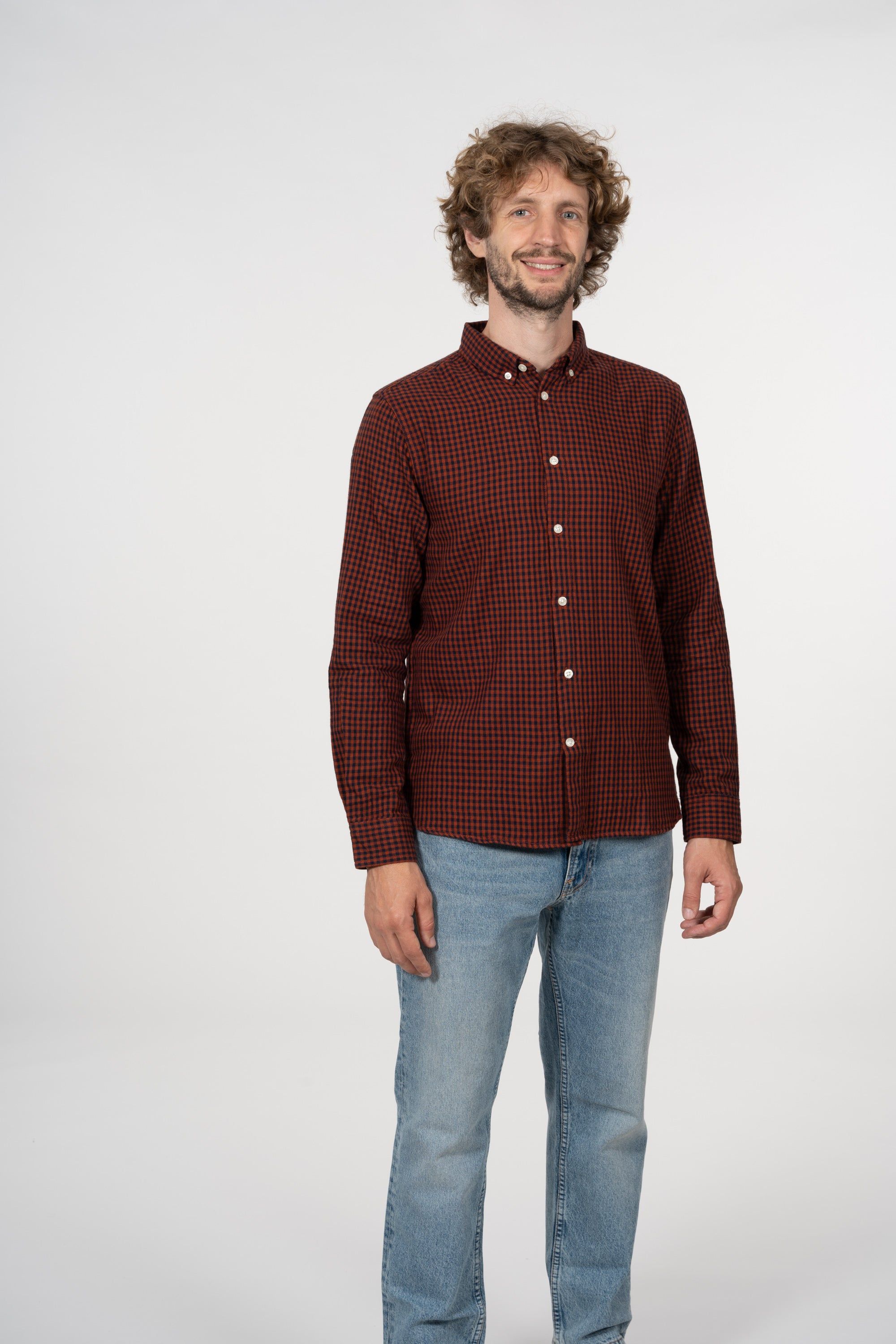Chemise à carreaux rouge en coton bio - larch arabian spice, Knowledge Cotton Apparel, photo 1