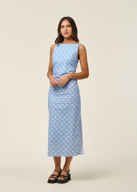Robe en coton bio et lyocell | bleu ciel "puntets blue sunniva dress - blue" - Thinking Mu