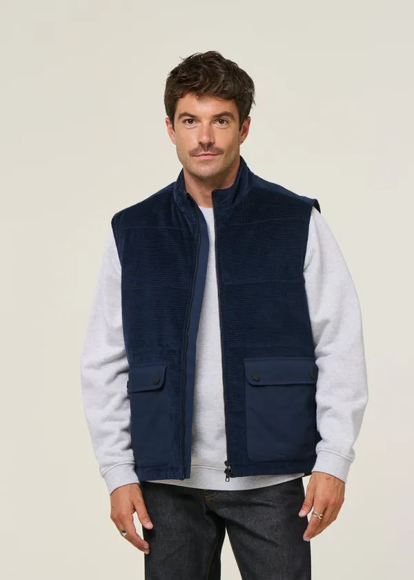Veste sans manche velours en coton bio et matière recyclée | marine "organic cotton corduroy vest - night sky", Knowledge Cotton Apparel