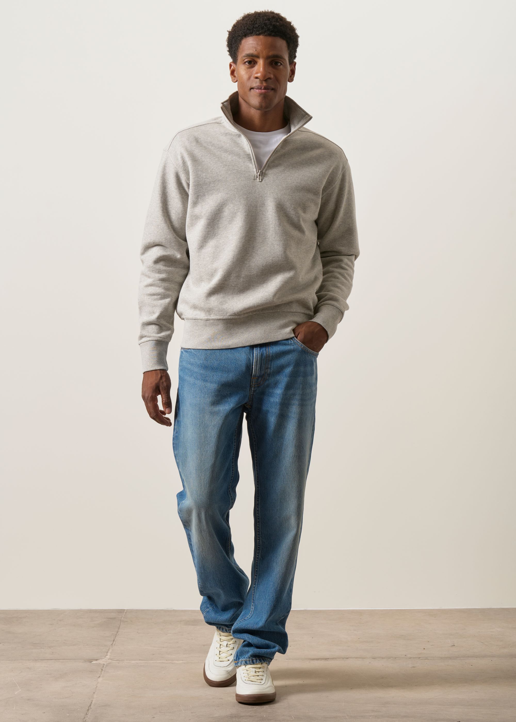 Sweat camionneur col zippé en coton bio | gris chiné, WeDressFair, photo 5