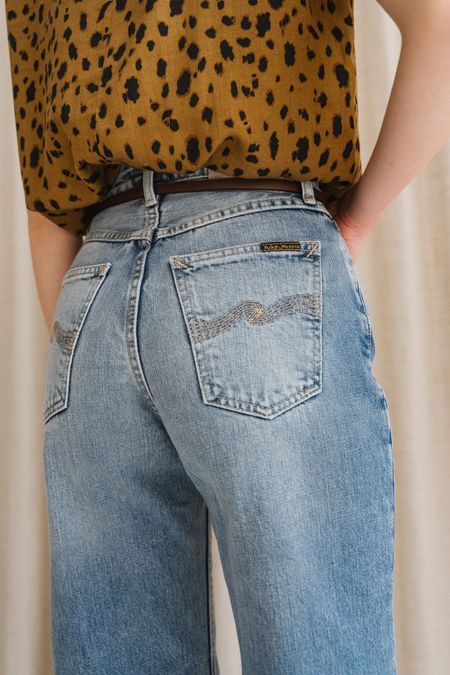 Jean droit large en coton biologique | bleu "clean eileen streaky vintage" - Nudie Jeans