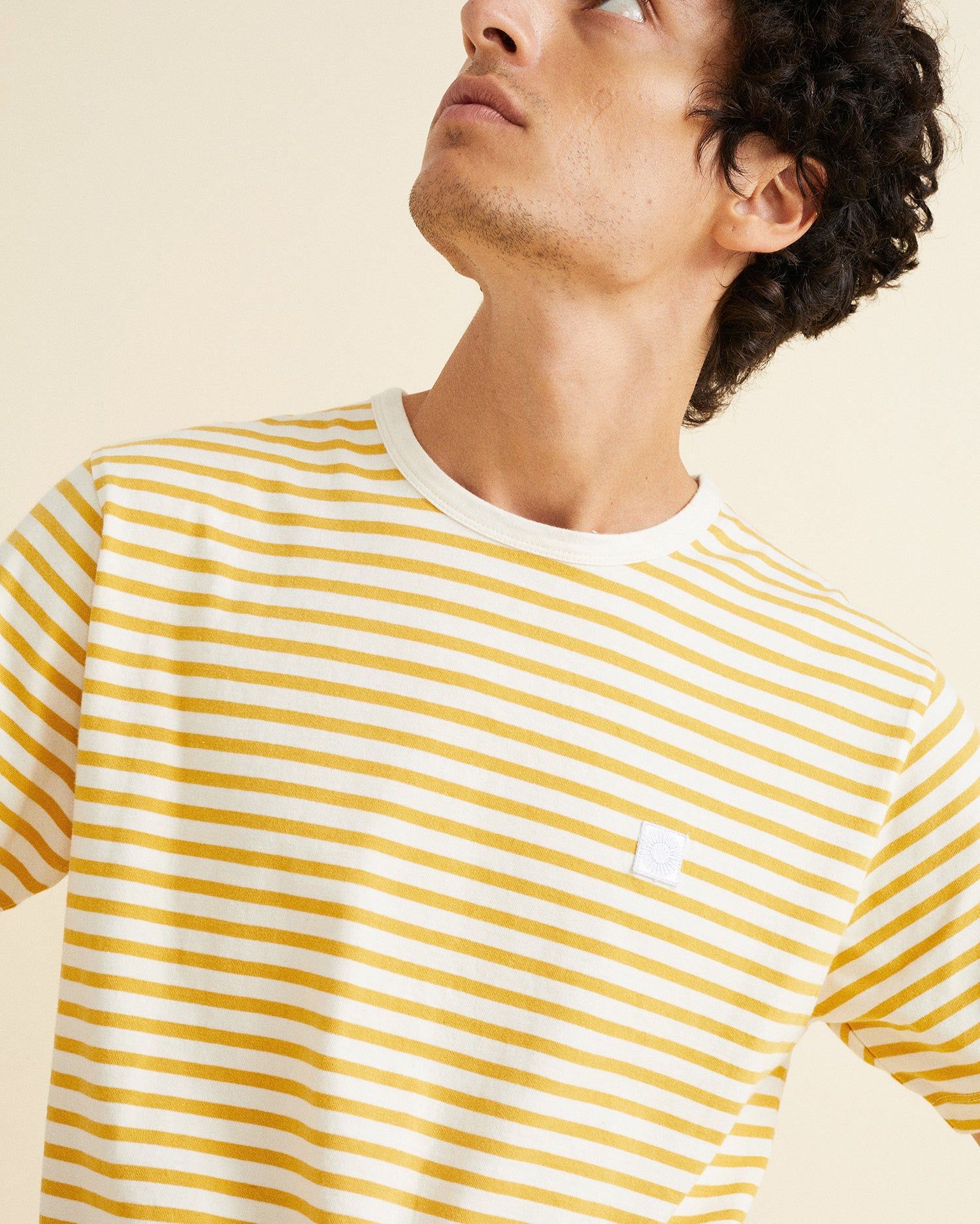 T-shirt rayé jaune moutarde en coton bio, Thinking Mu, photo 4
