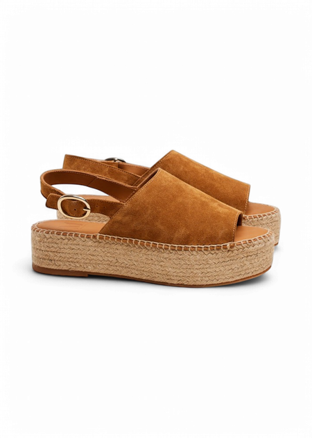 Espadrilles plateforme en cuir certifié | marron "espadrilles maya - suède ambre" - Odaje ex M.Moustache