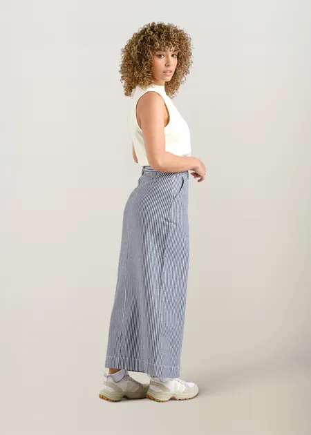 Jupe longue denim en coton bio | rayé "Skirt finsta work stripe blue", Dedicated, photo 3