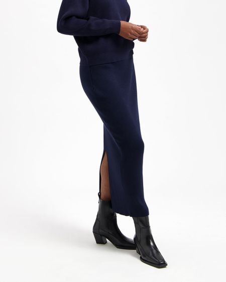 Jupe longue en maille de coton bio | bleu "keira skirt dark navy"