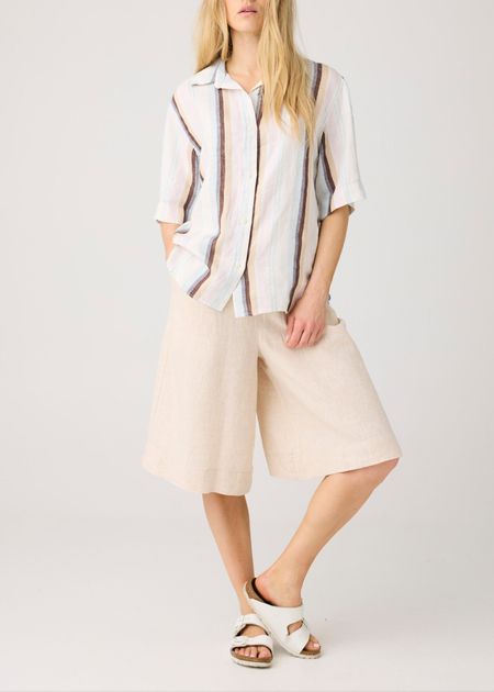 Short maxi ample en lin biologique | beige "eve culotte high-rise wide linen short light feather grays" - Knowledge Cotton Apparel