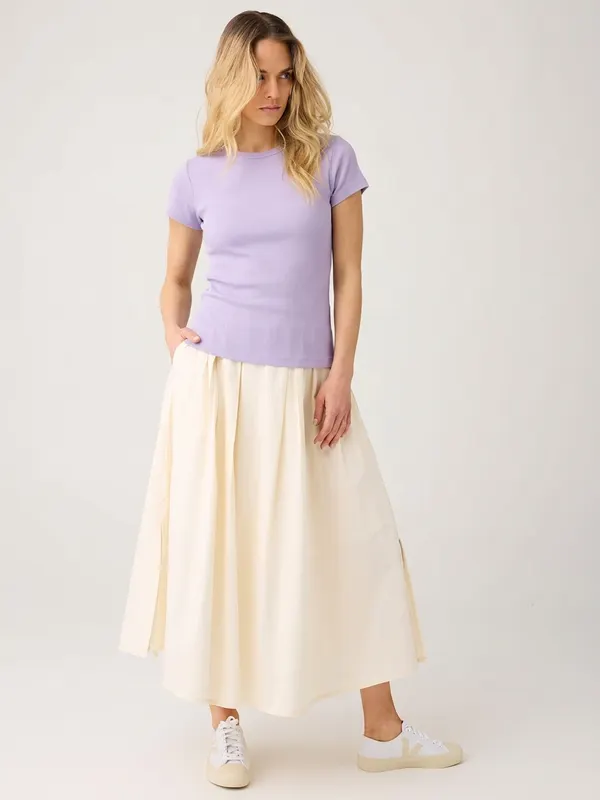 Jupe longue popeline en coton bio | blanc "Organic cotton pleated - egret", Knowledge Cotton Apparel