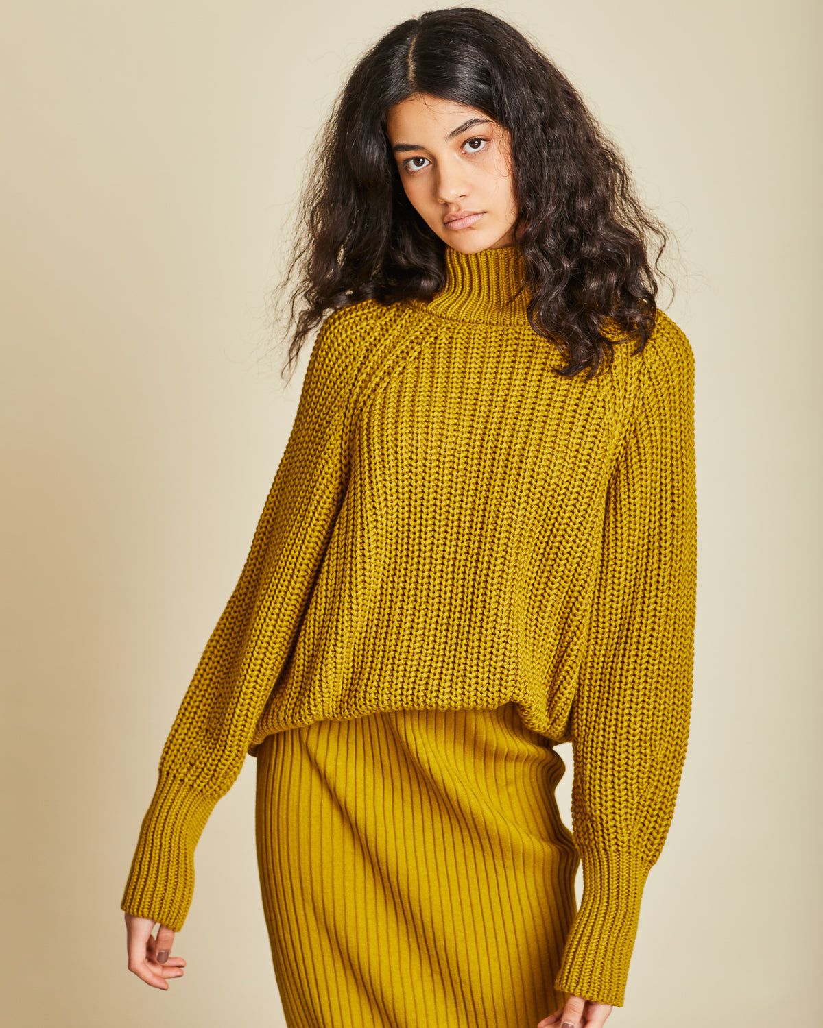 Pull maille ample moutarde en coton bio - ola muddy yellow, Jan'n June, photo 1